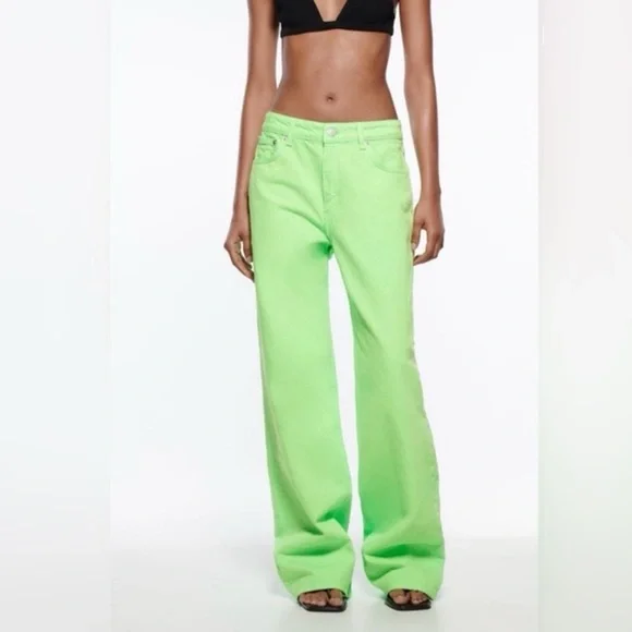 Zara The Boogie Pants Vibrant Green Wide Leg Pants - Picture 3 of 12